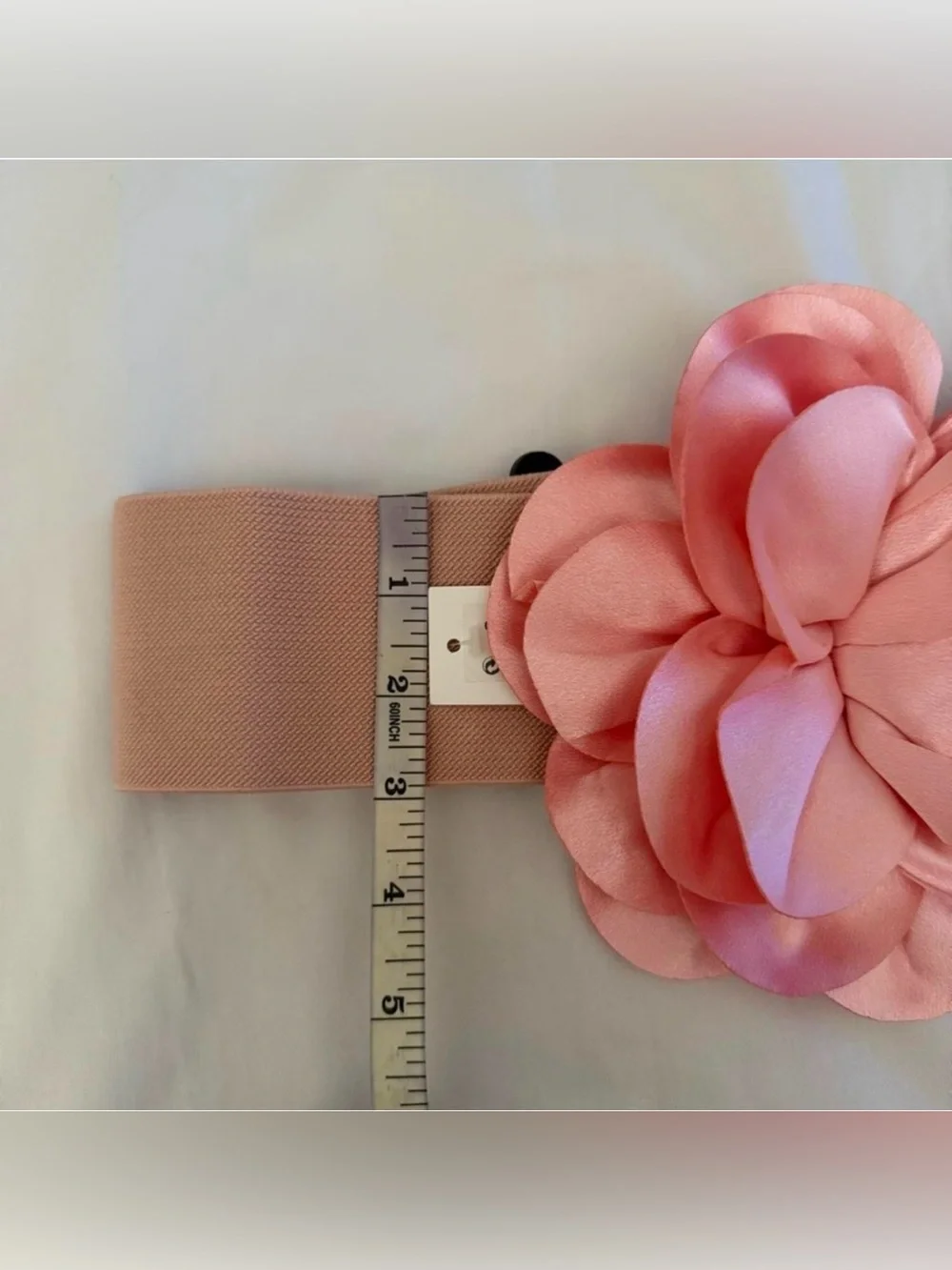 Light pink statement satin flower wide elastic waistband belt
